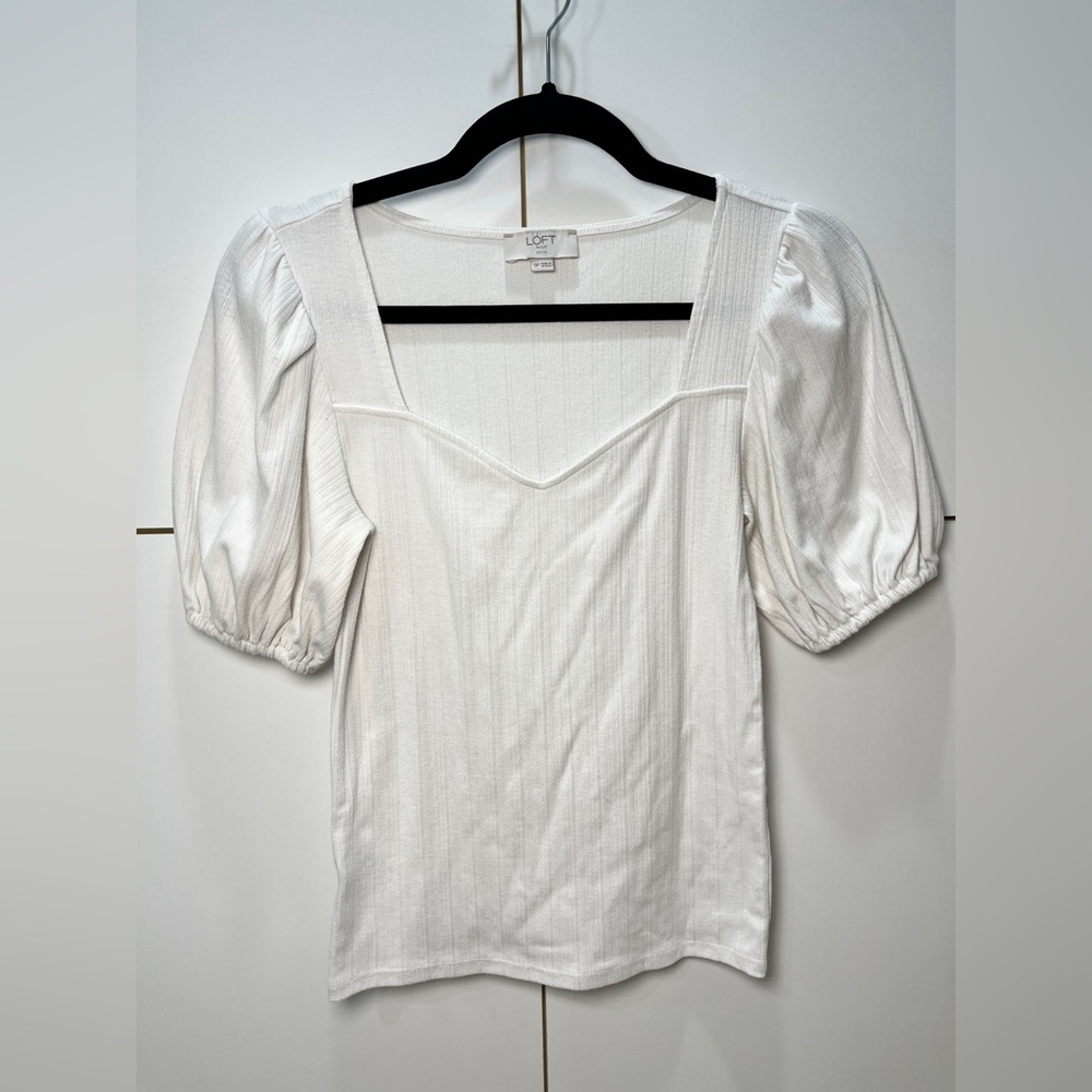 LOFT Ivory Puff Sleeve Blouse